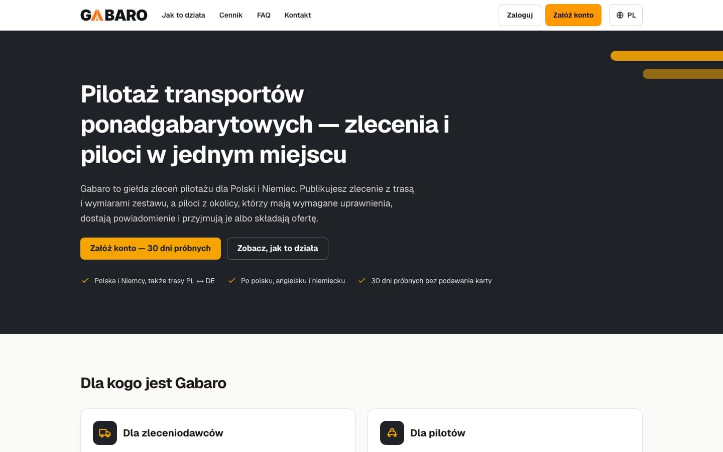 Zrzut ekranu strony głównej gabaro.pl
