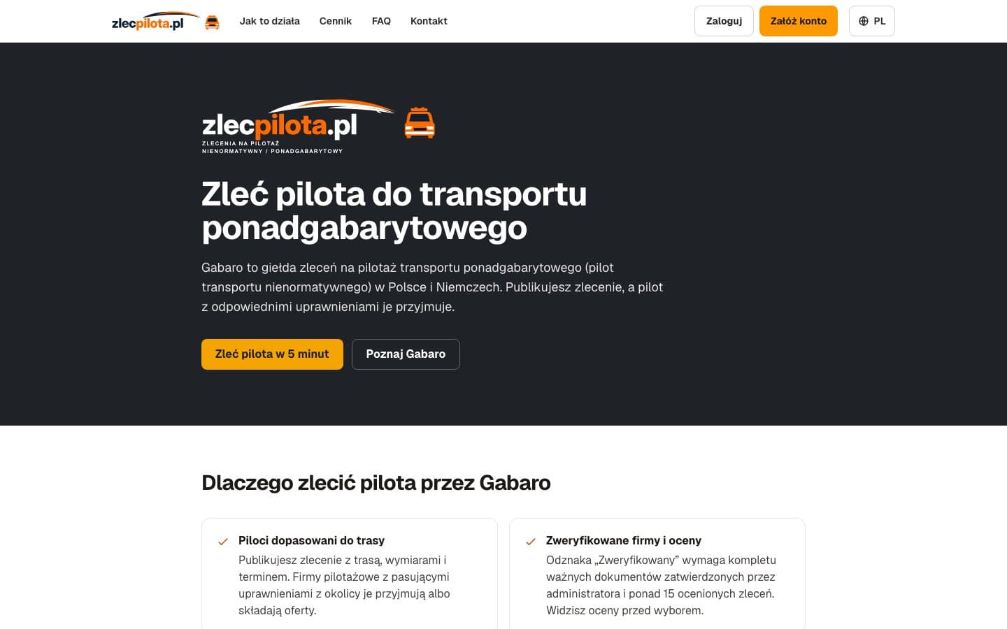 Zrzut ekranu strony zlecpilota.pl