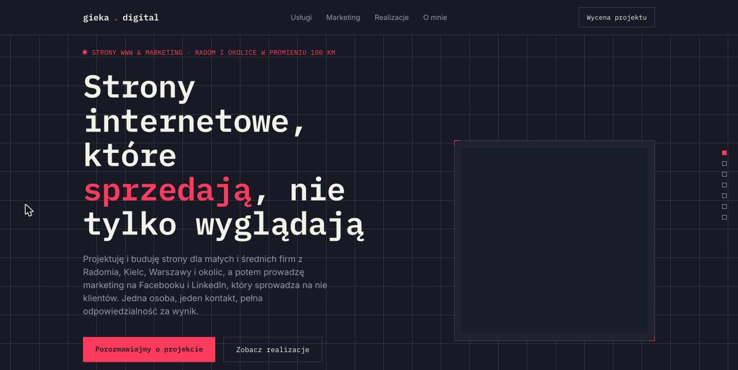 Zrzut ekranu poprzedniej wersji strony gieka.digital